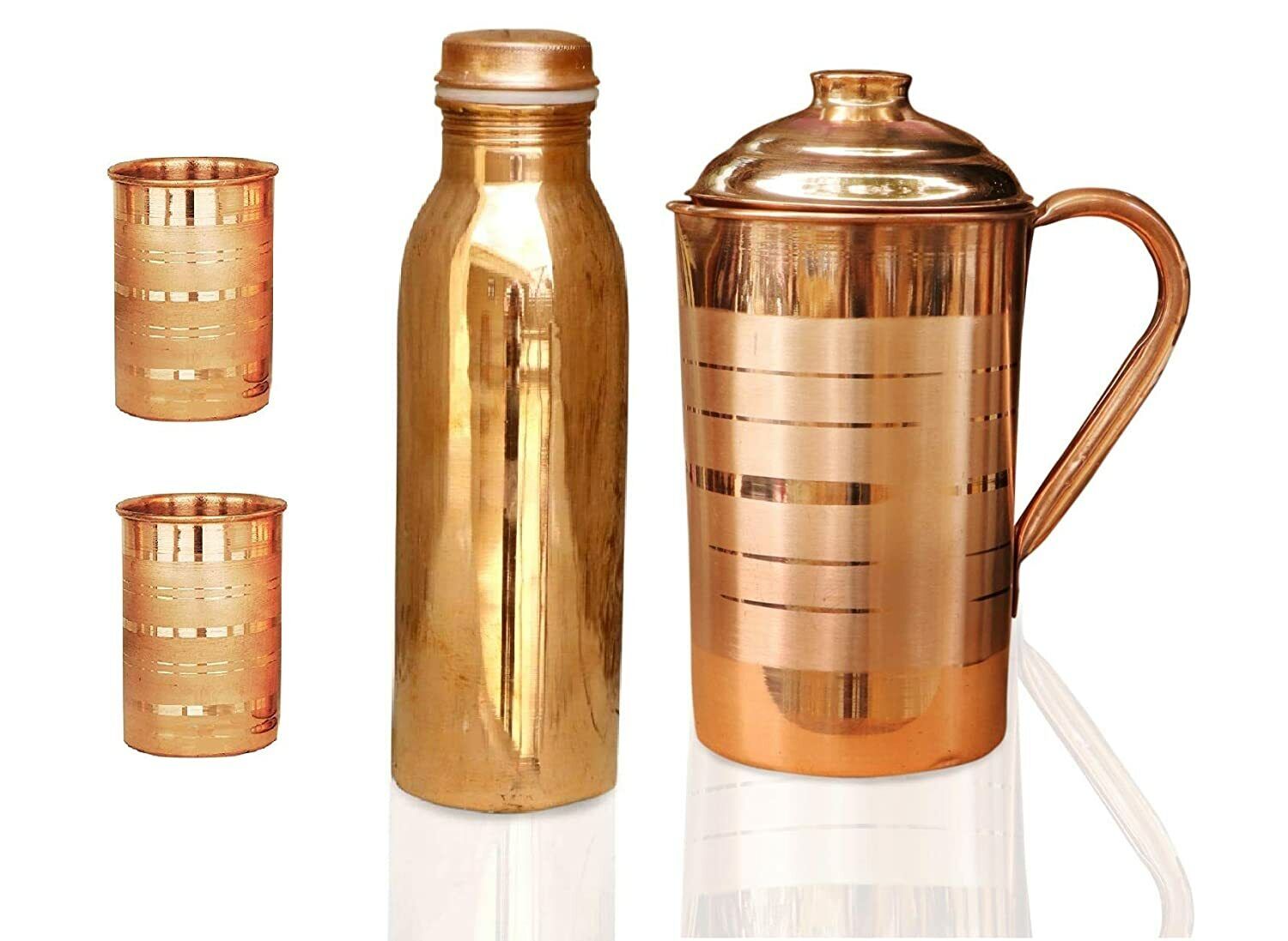 100%pure Copper Water Bottle,  Jug And 2 Glass Combo 1500ml  Set Of 1