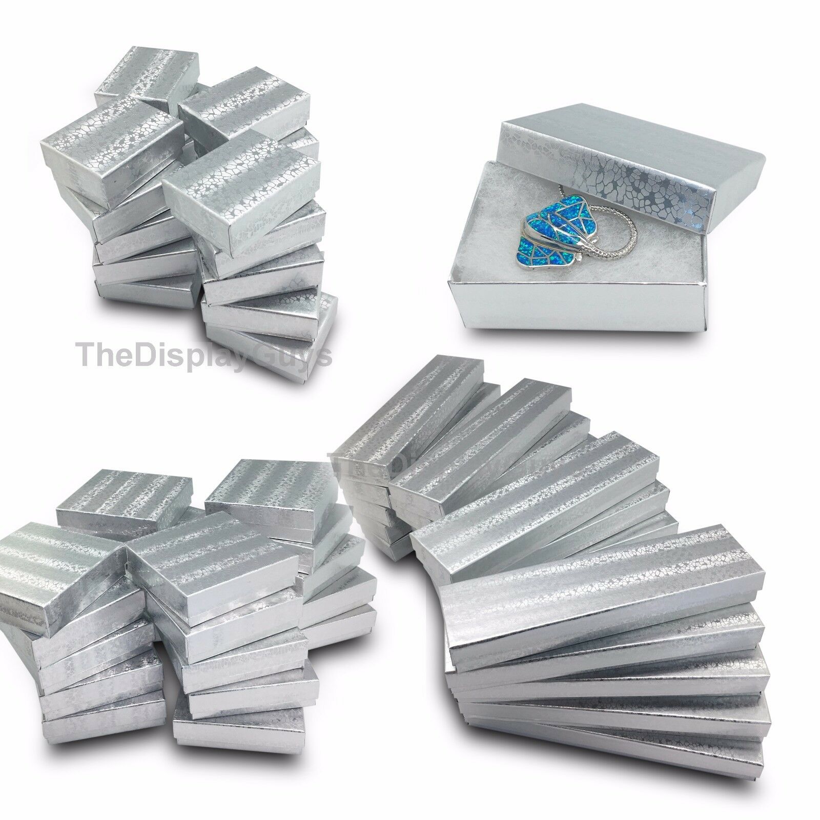 Silver Foil Cotton Filled Gift Boxes Jewelry Cardboard Box Lots Of 12~25~50~100