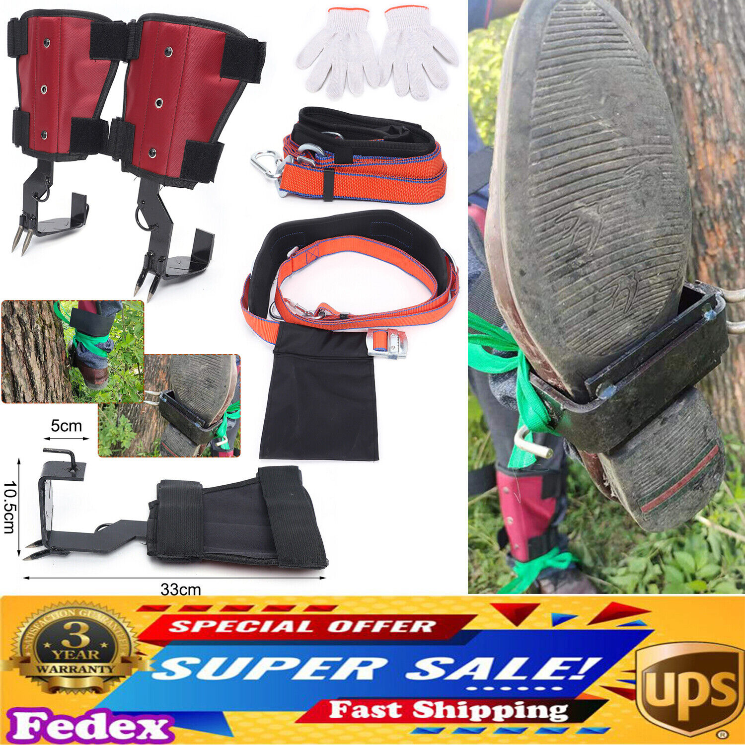 2 Gears Tree Climbing Utensil Set Safety Tool Rack Pedal Adjustable Lanyard Rope