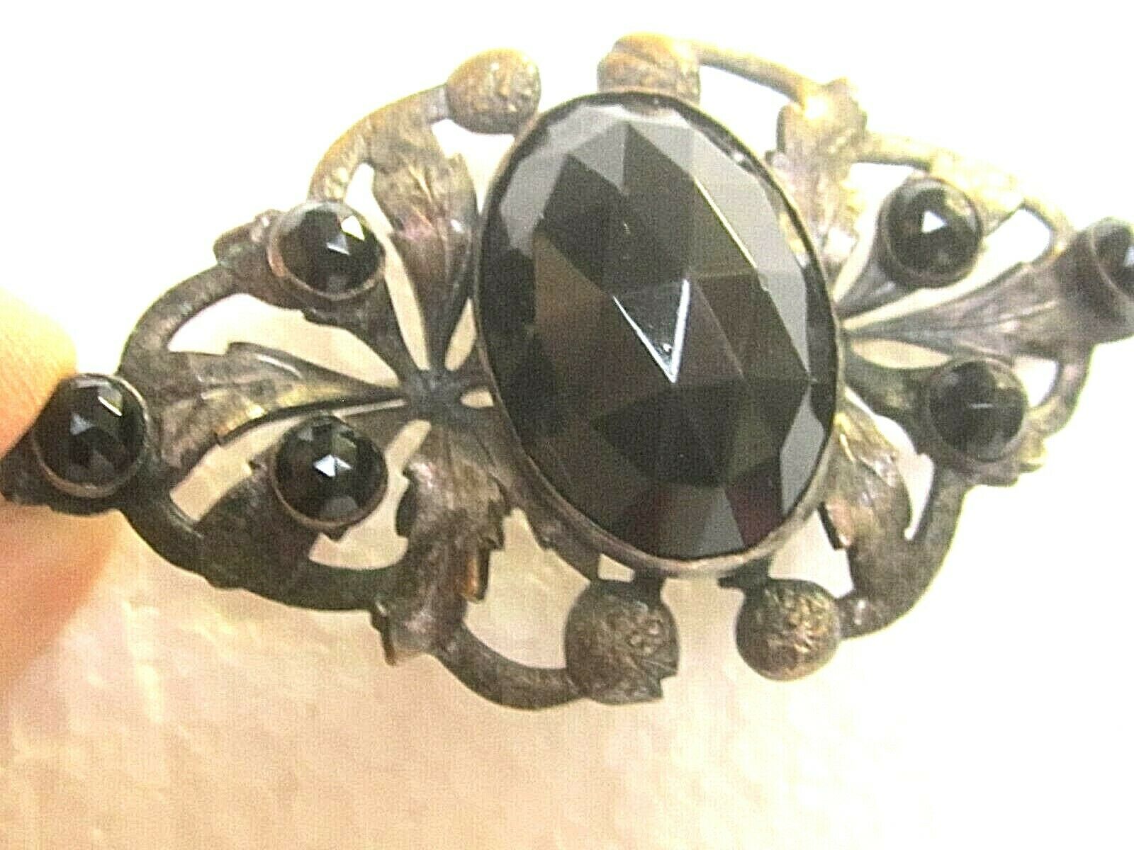 Antique Vintage Black Glass Victorian Mourning Brooch C-clasp