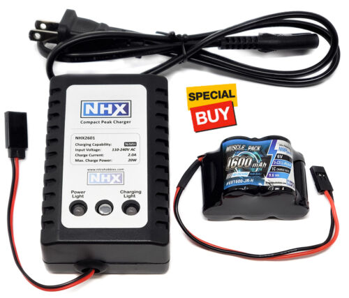 Nhx Muscle Pack 1600mah 6v Nimh Rx Receiver Hump Battery W/ Charger Combo