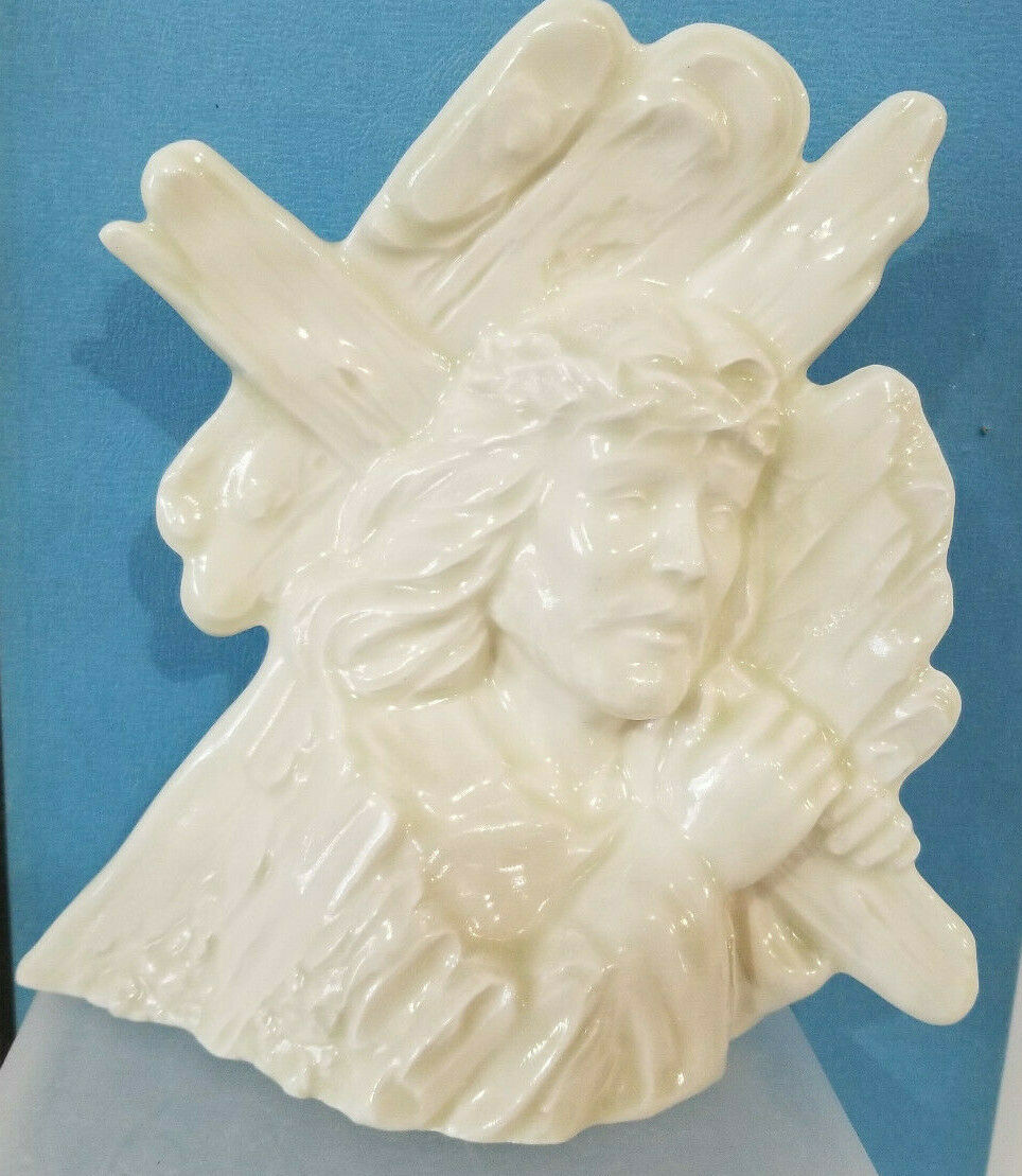 Christ With Cross On Shoulder Figurine Ceramic Off-white 8 X 7 X 3  Christian