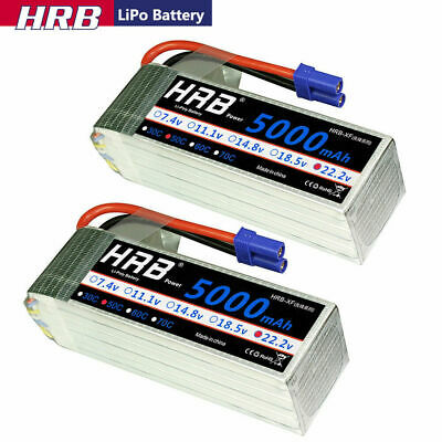2pcs Hrb 22.2v 6s 5000mah Lipo Battery 50c-100c Ec5 For Rc Helicopter Airplane