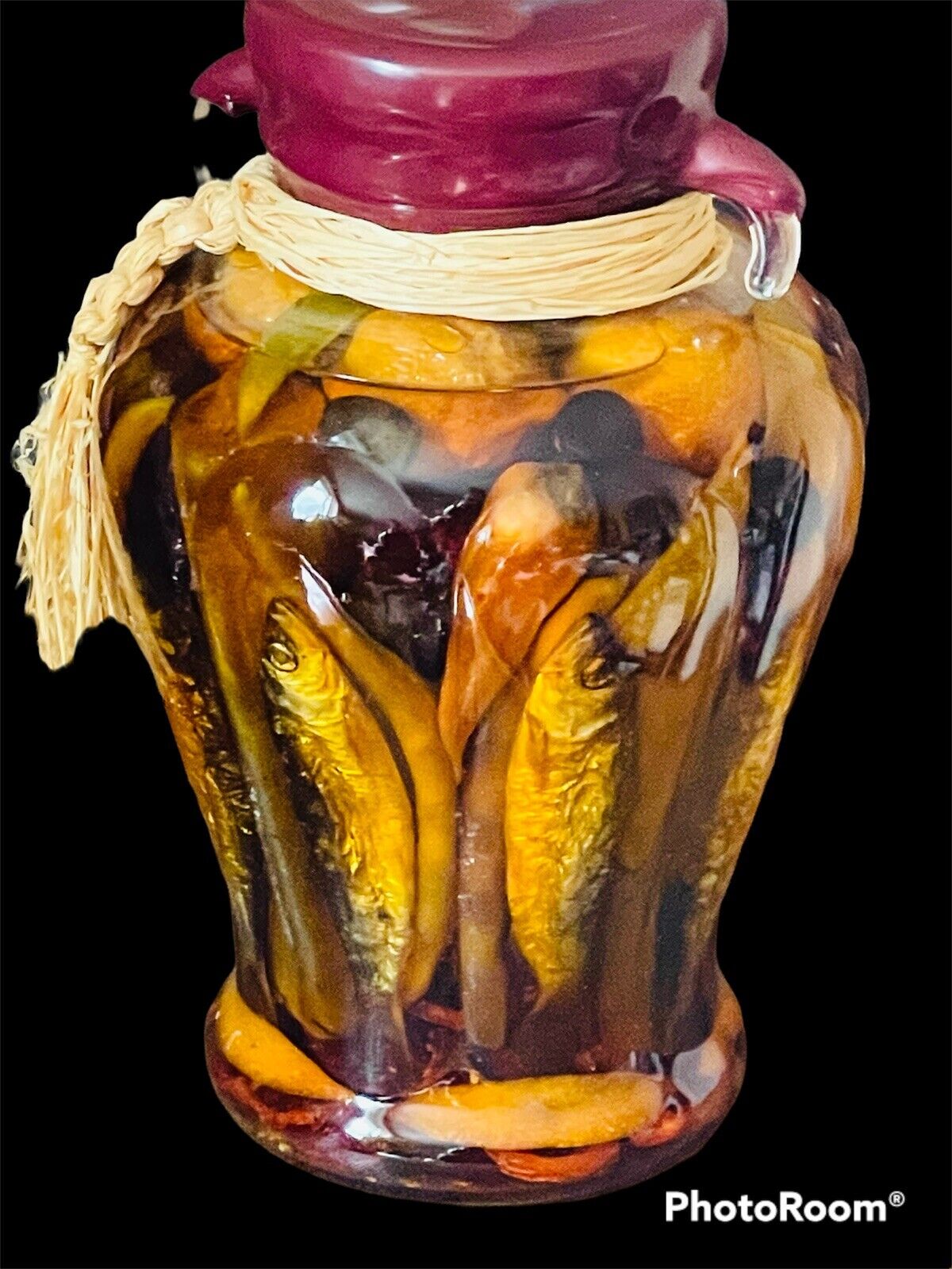 Huge Oil / Vinegar Infused  Glass Bottle 12 Lbs Vintage Italy