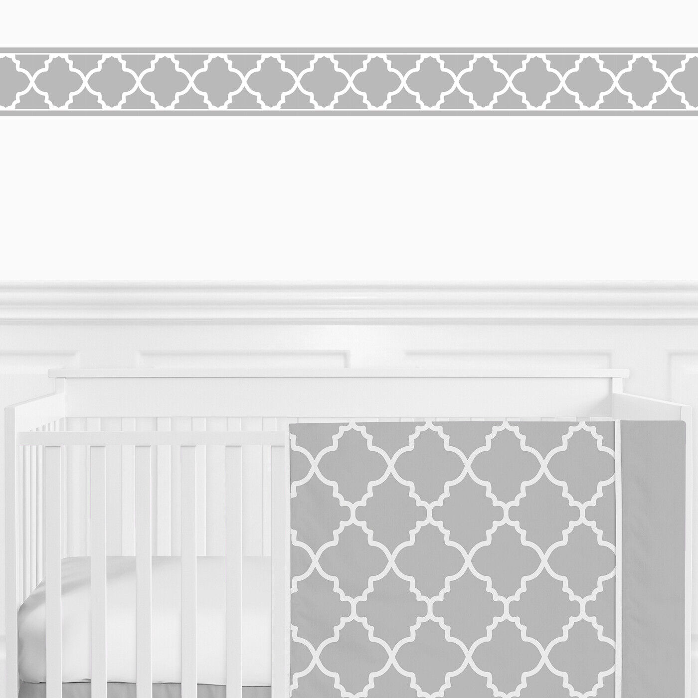 Sweet Jojo Designs Gray And White Trellis Modern Wall Paper Border-trellis-gy-wh