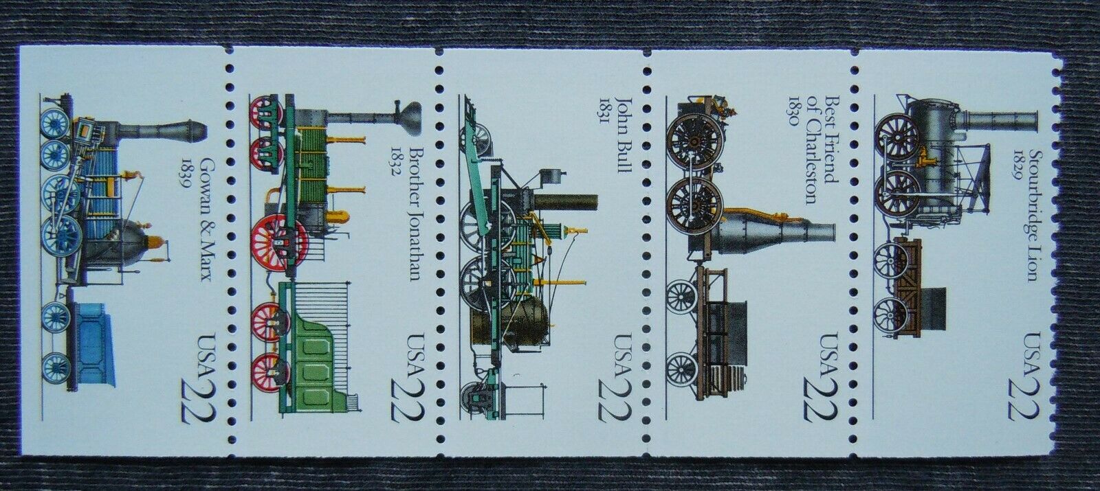Scott # 2362 - 2366 (2366a) - 22c Steam Locomotives, Booklet Pane Of 5, Mnh