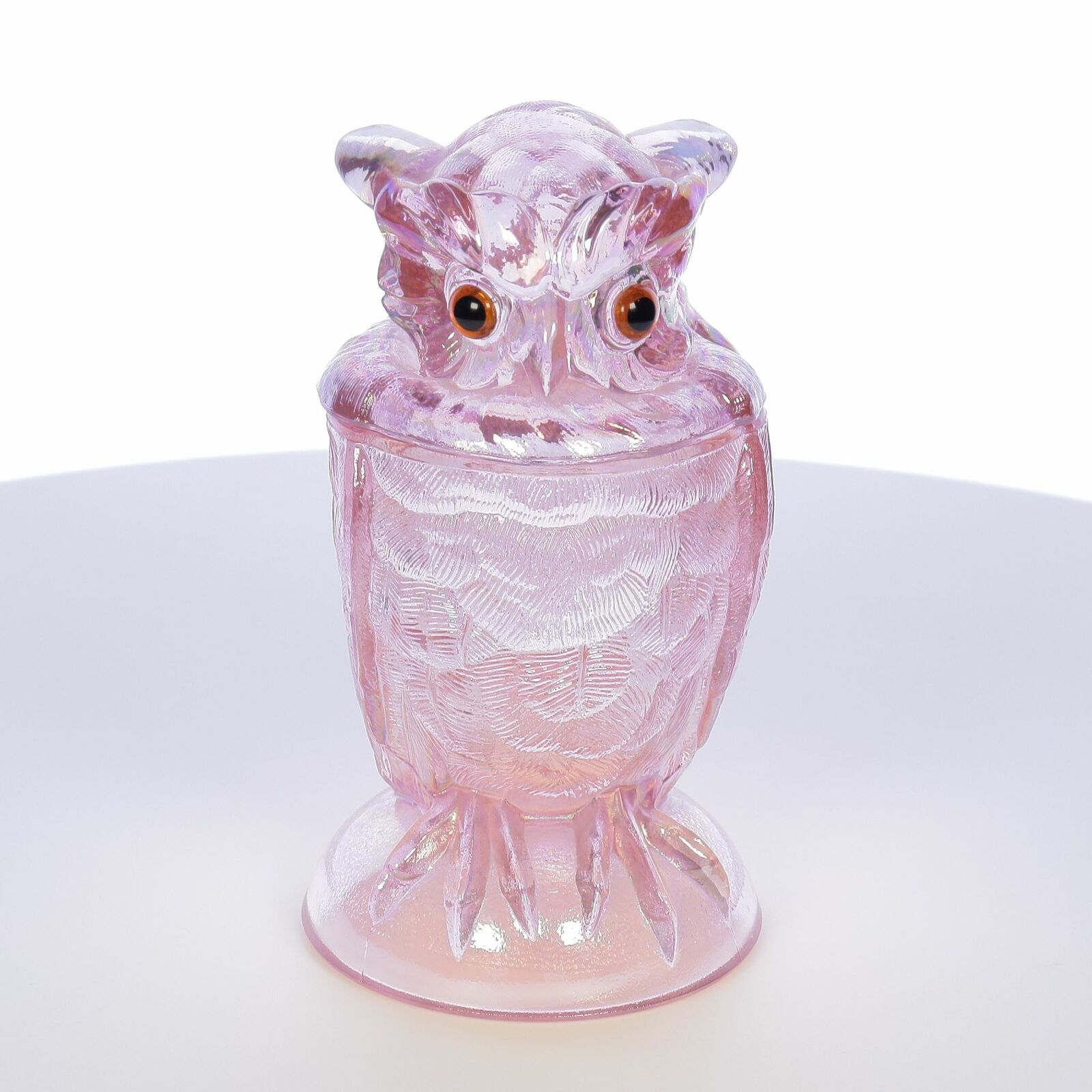 Alig Imperial Glass Co. Owl Canister (pink Carnival Glass)
