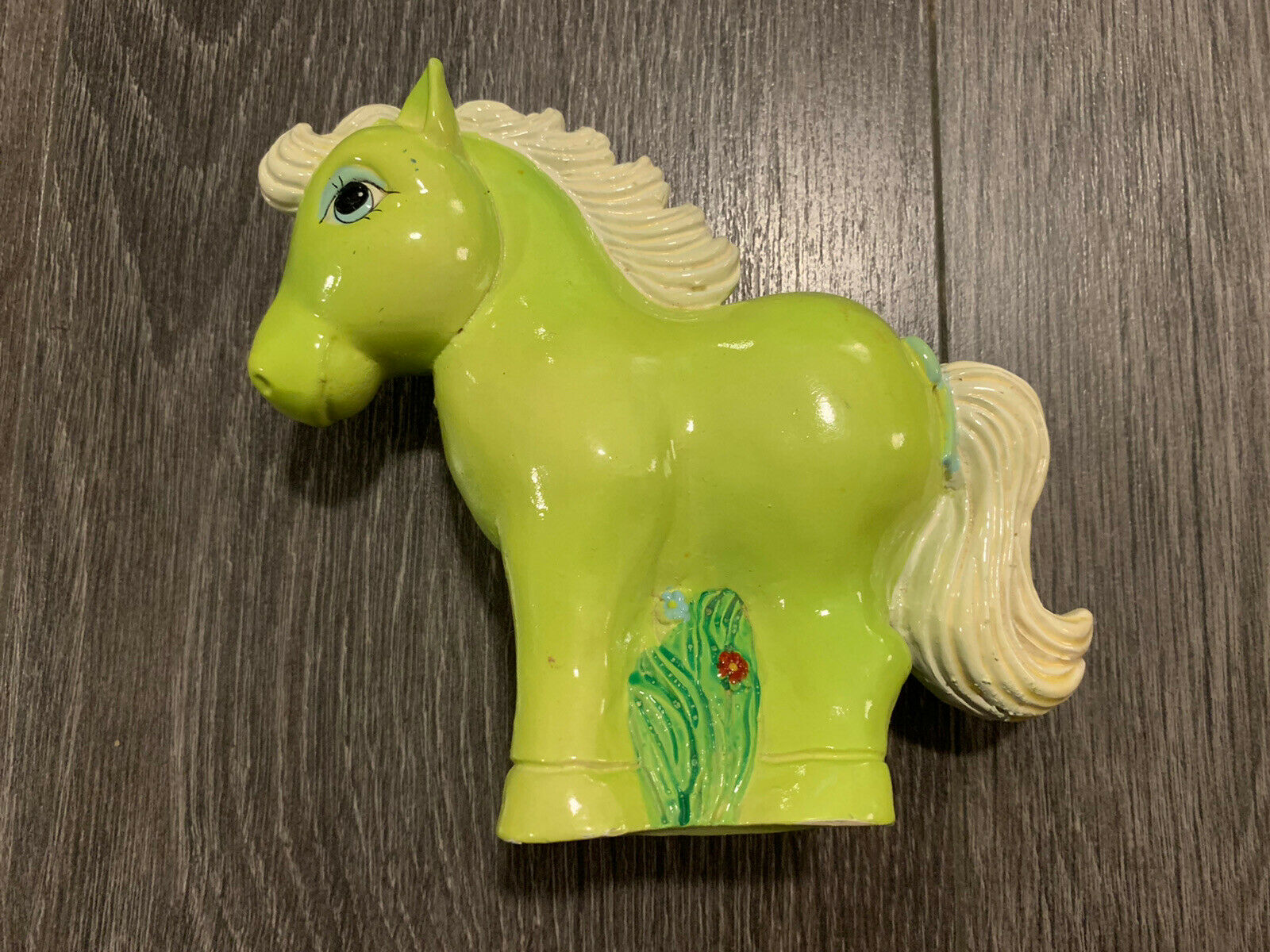 Vtg Neon Green 6” Little Pony Coin Bank Small World 1984 Taiwan Toy Plastic