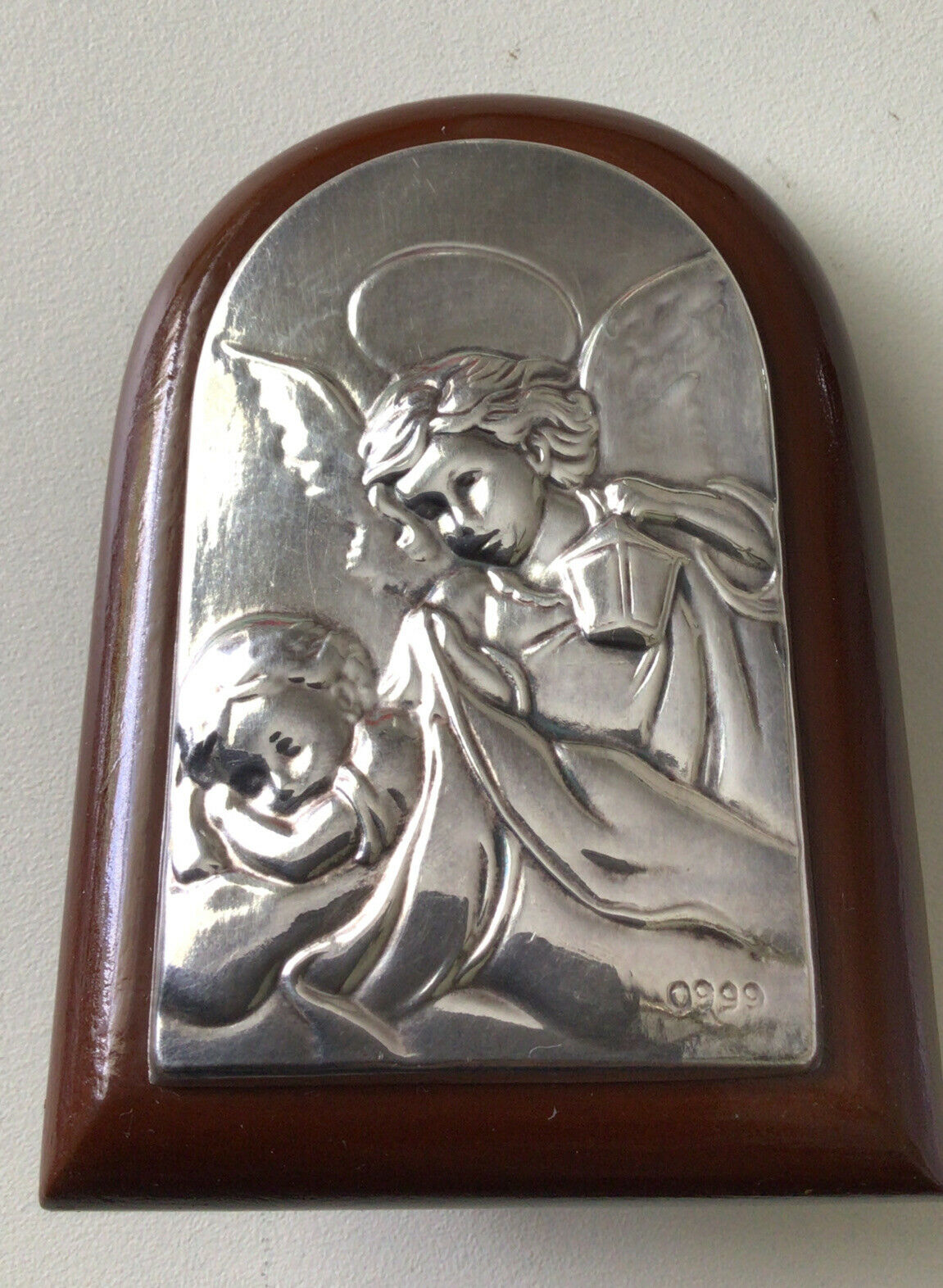 Vintage Italian Sterling Silver Guardian Angel Plaque