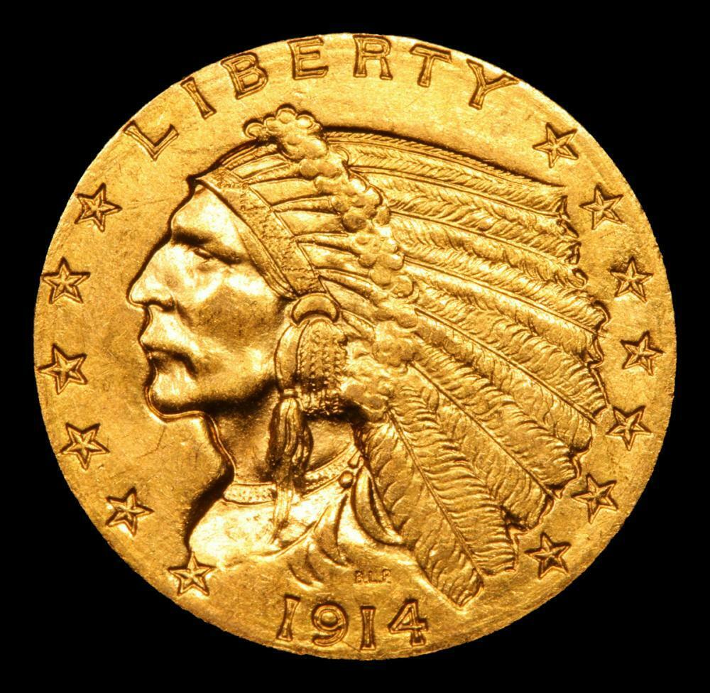 Rare 1914-d $2.50 Gold Us Quarter Eagle Indian Head Ungraded Exceptional Unc Eh3