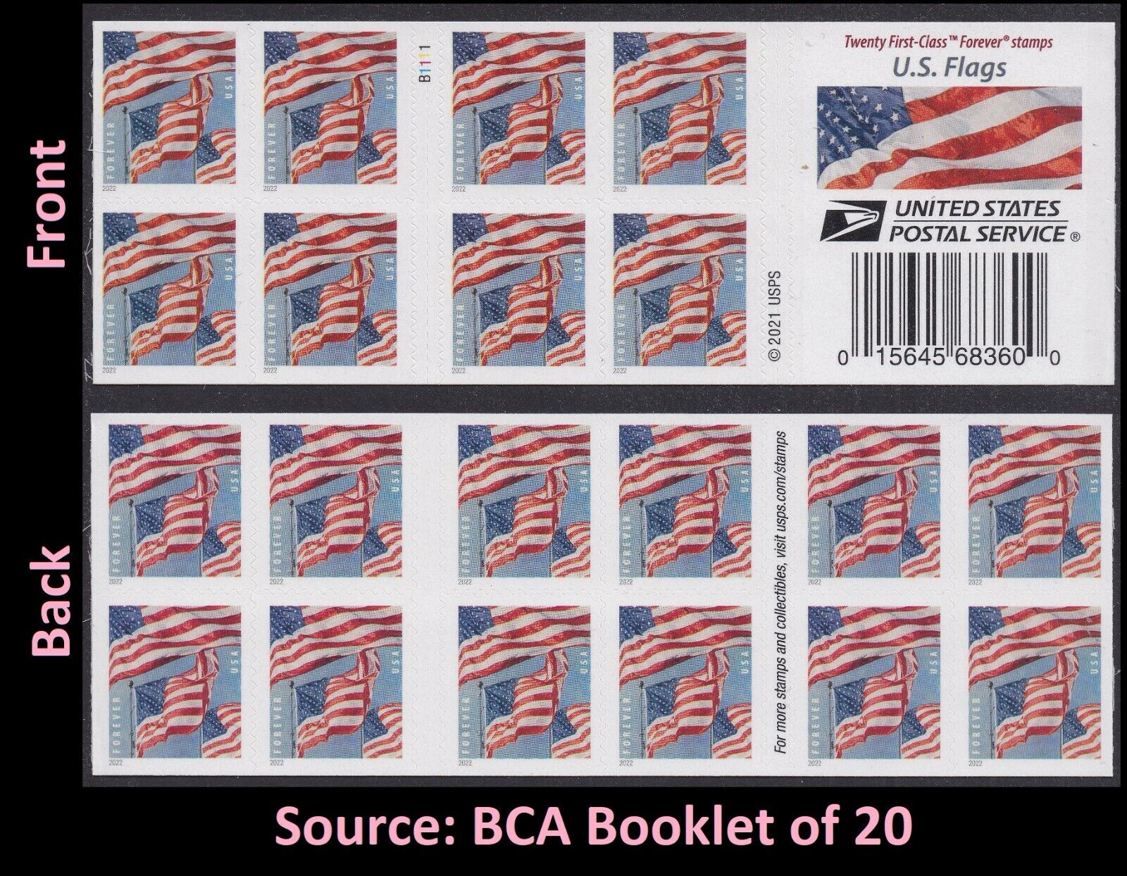 Us 5658a Flags Forever Booklet Bca B1111 (20 Stamps) Mnh 2022