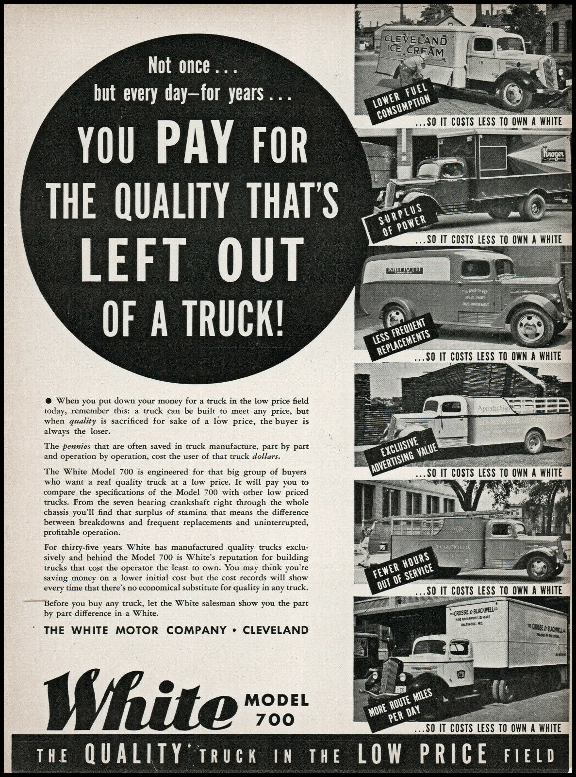 1938 White Motor Co. Trucks Model 700 Cleveland Vintage 6 Photo Print Ad La13