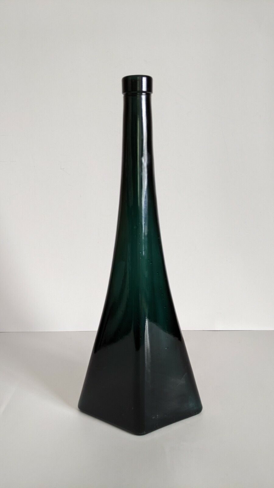 Vintage Wine Bottle 14" X 5" Dark Green Triangle Shape