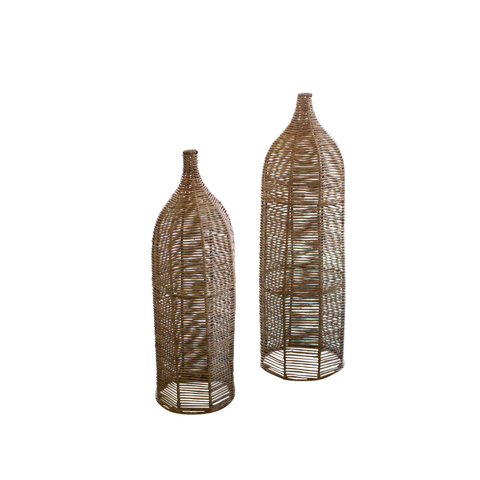 Tall Decorative Bottles Set Two Natural Woven Seagrass Metal Frame Floor Vase