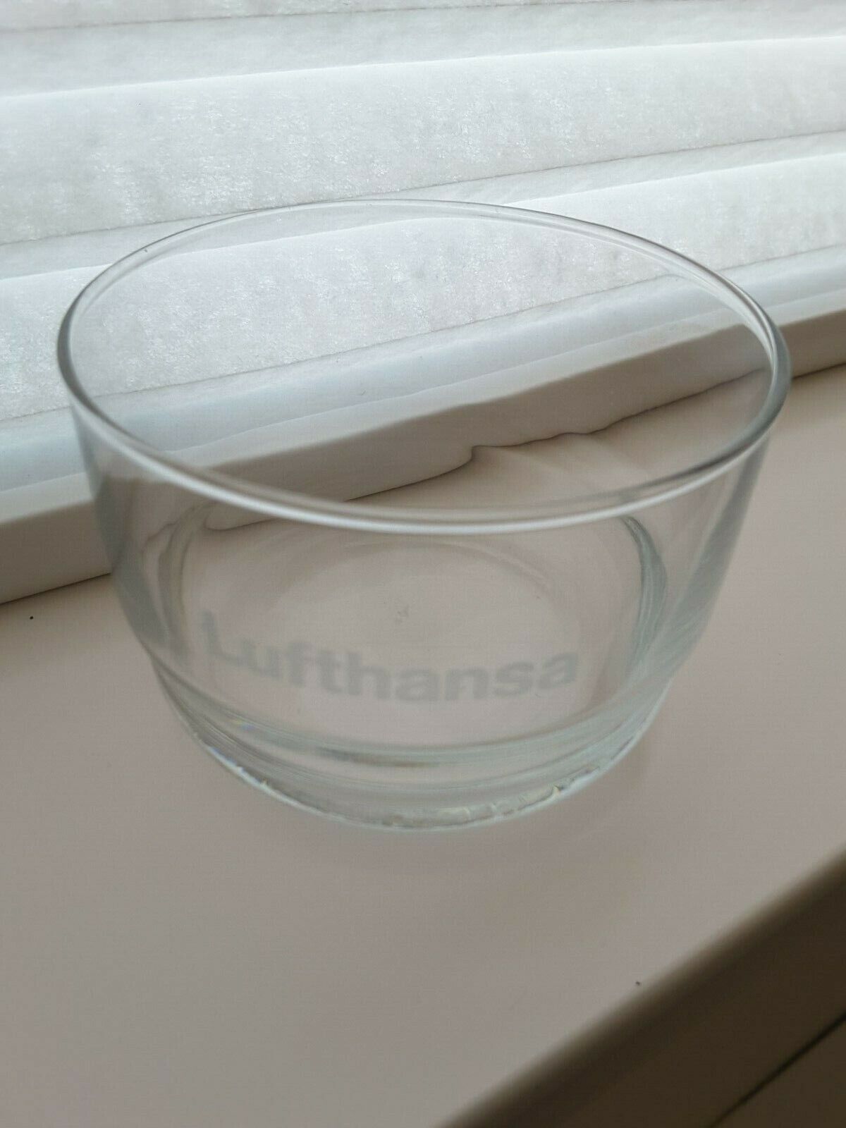 Lufthansa Airlines Juice Glass - 2” Wide X  2.25” Tall Frosted Logo