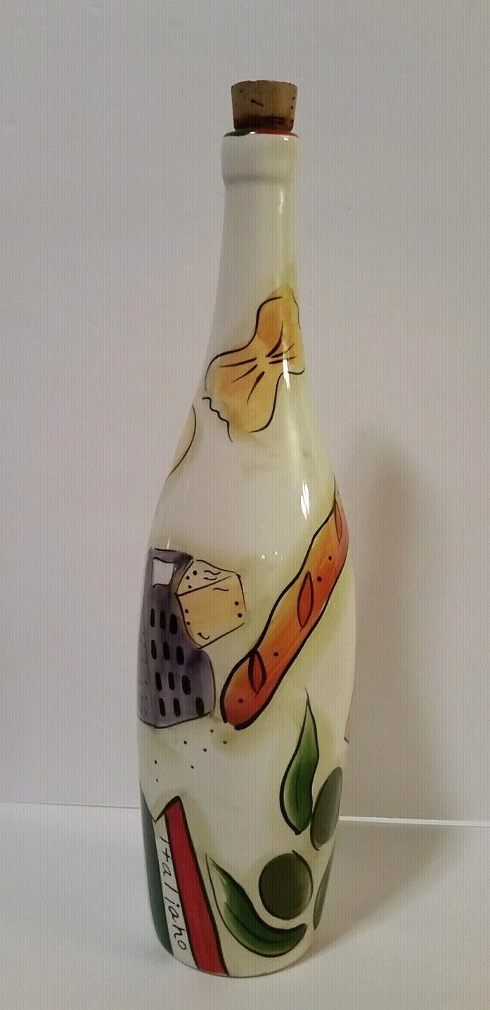 12" Tall Pampered Chef® Handpainted Ceramic Italiano Bottle With Cork Stopper