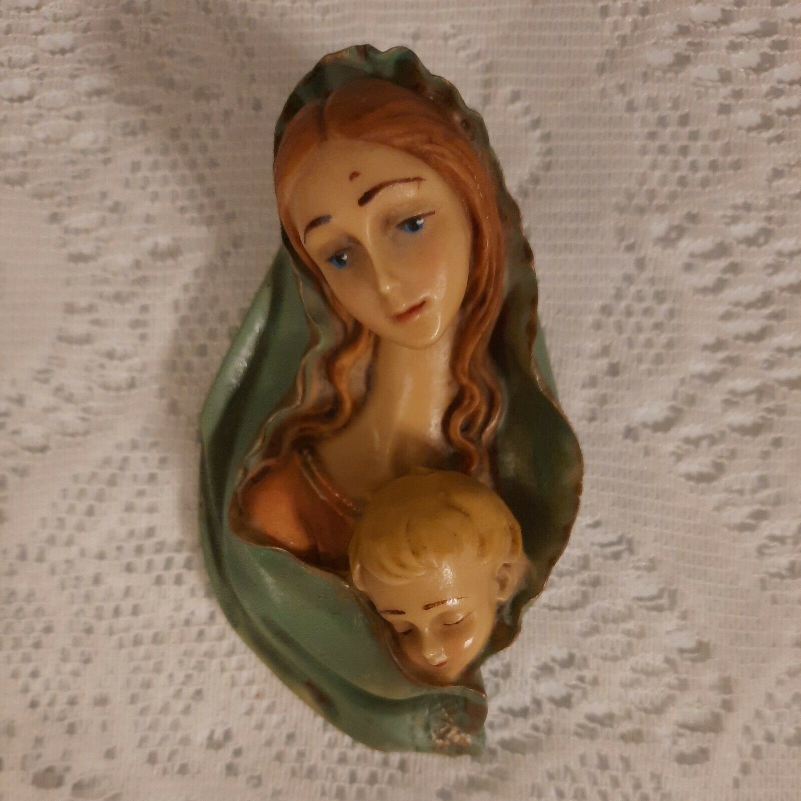 Vintage Wall Hanging 4" Madonna & Child/ Mary & Baby Jesus Rr Made In Italy Euc