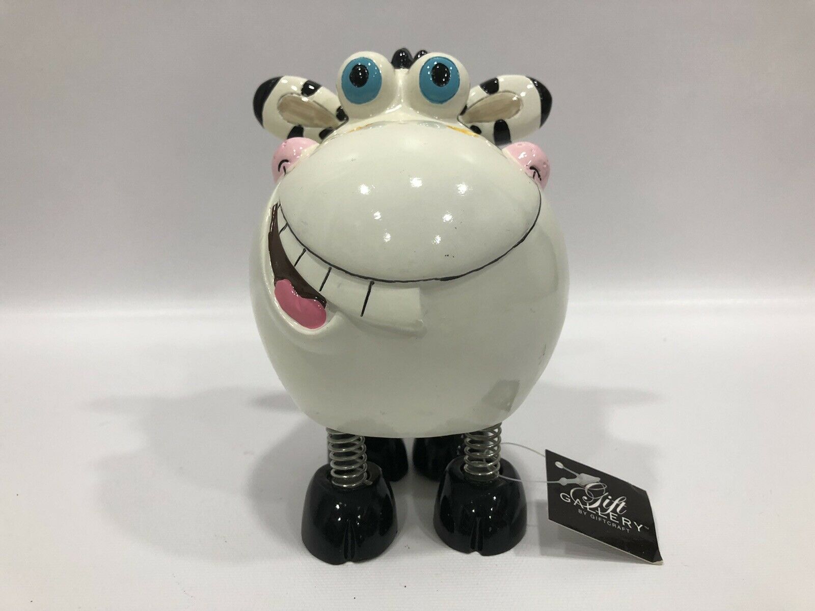 Gift Craft Crazy Dairy Cow Black & White Poly Resin  Coin Bank 5”tall