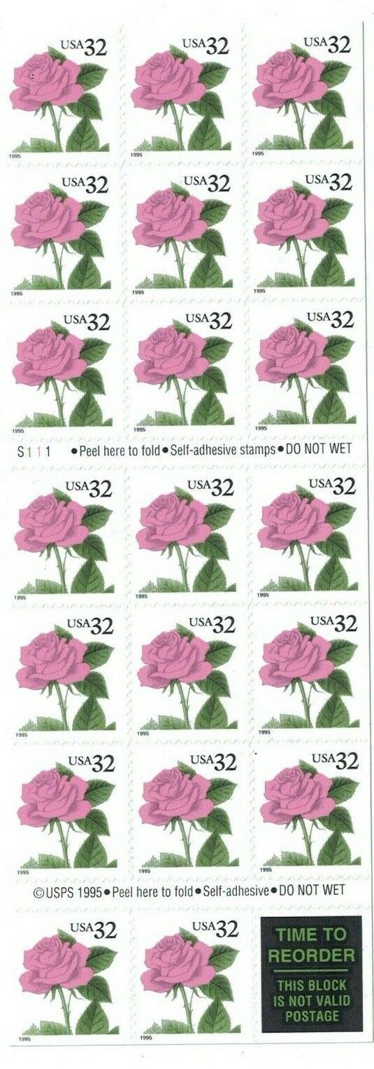 Us Scott# 2492a 32c Pink Rose Booklet Of 20 S111 1995 Mnh Po Fresh! Wysiwyg