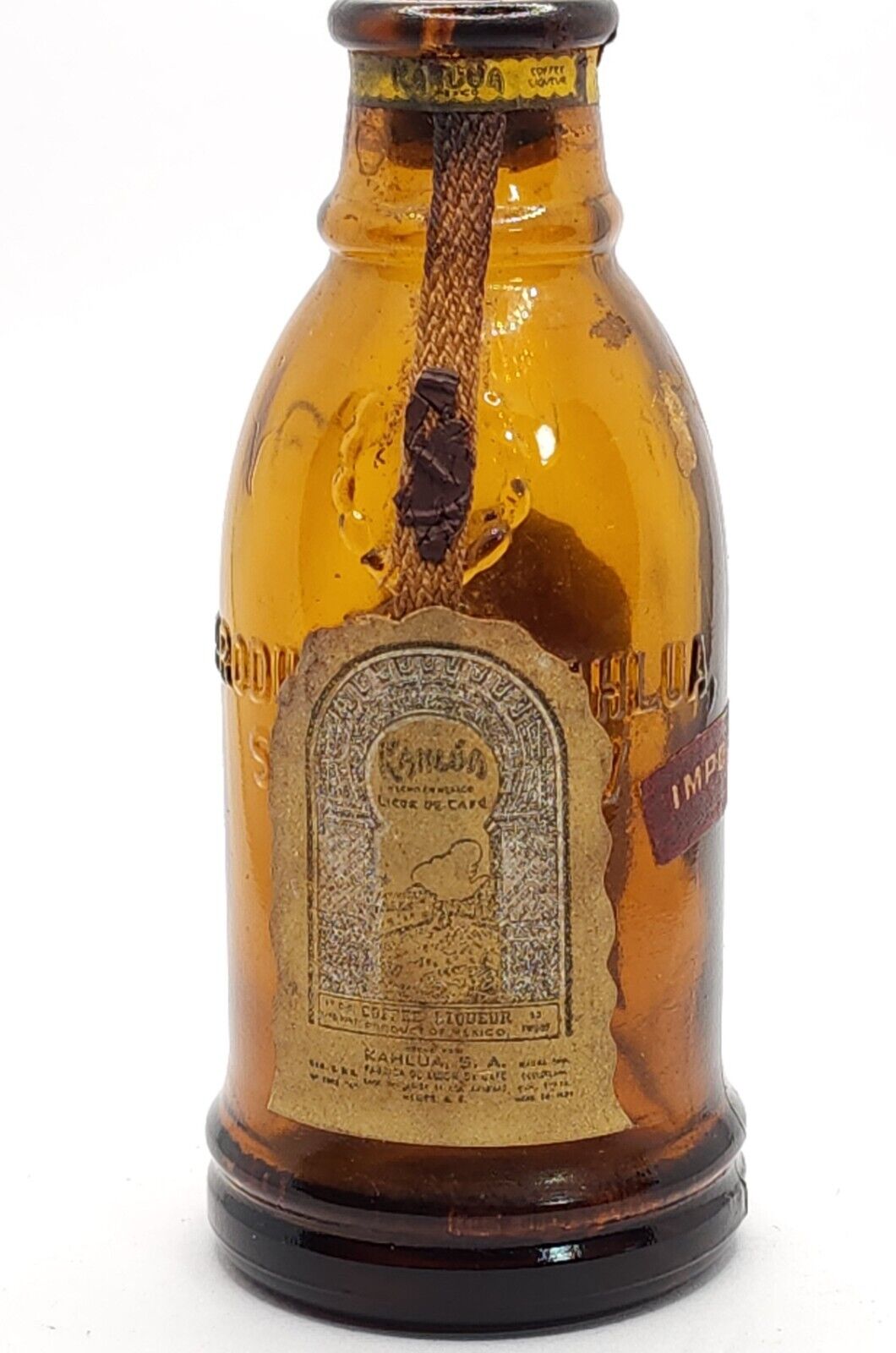 Vintage Cork Top Kahlua Mini Bottle Liqueur Liquor Coffee Cafe Embossed Empty