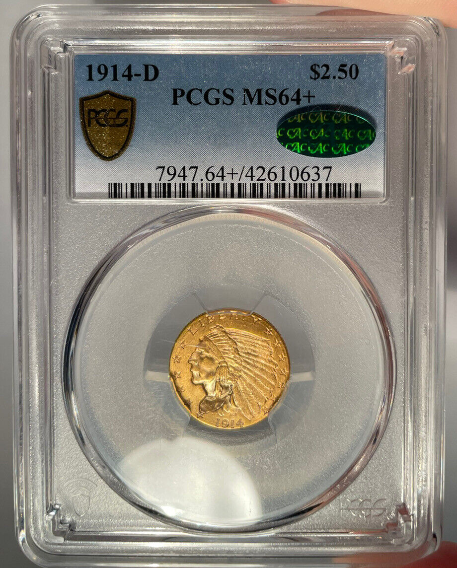 1914-d $2.50 Pcgs Ms 64+ Cac Indian Head Gold Quarter Eagle