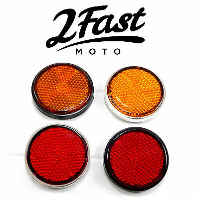 2fastmoto 1 7/8 Inch Screw On Round Amber Reflector With Polished Silver Back