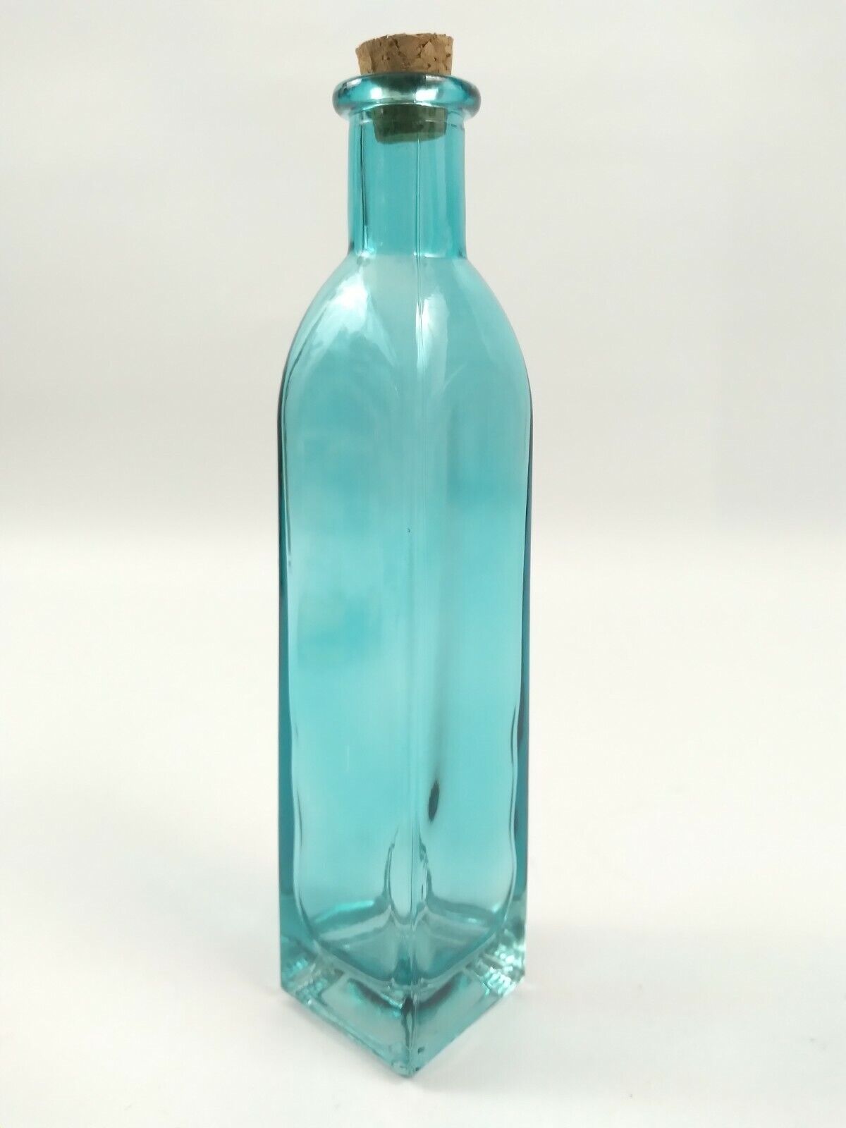 Glass Bottle With Cork 7" Aqua Blue Smooth Beach Vacation Home Decor