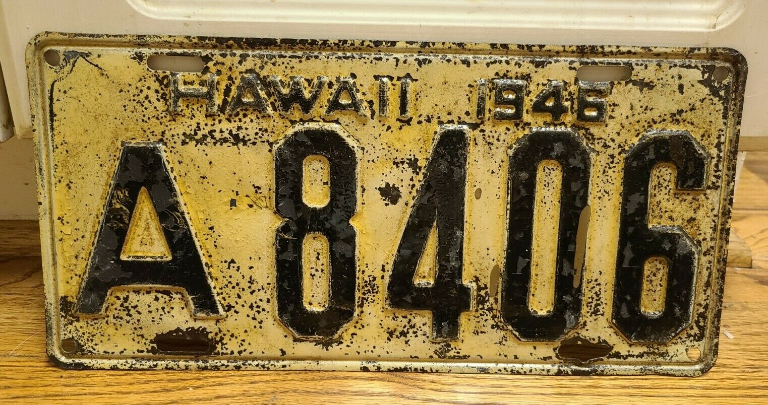 Vintage 1946 Hawaii License Plate - Shellacked