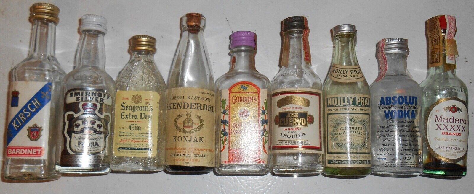 9 Empty Miniature Liquor Bottles
