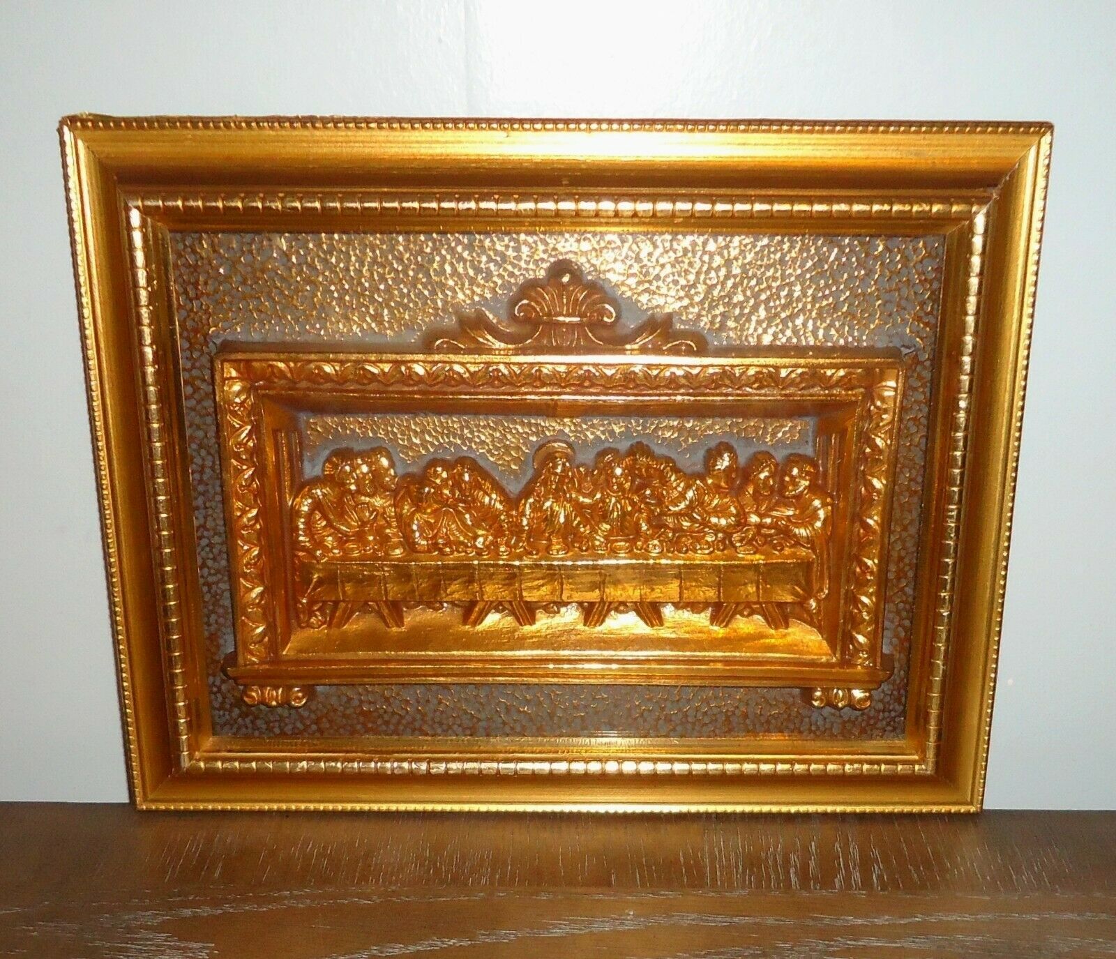 Vintage The Last Supper Framed Ornate Gold Raised Relief Wall Art Hanging 3d Tmc