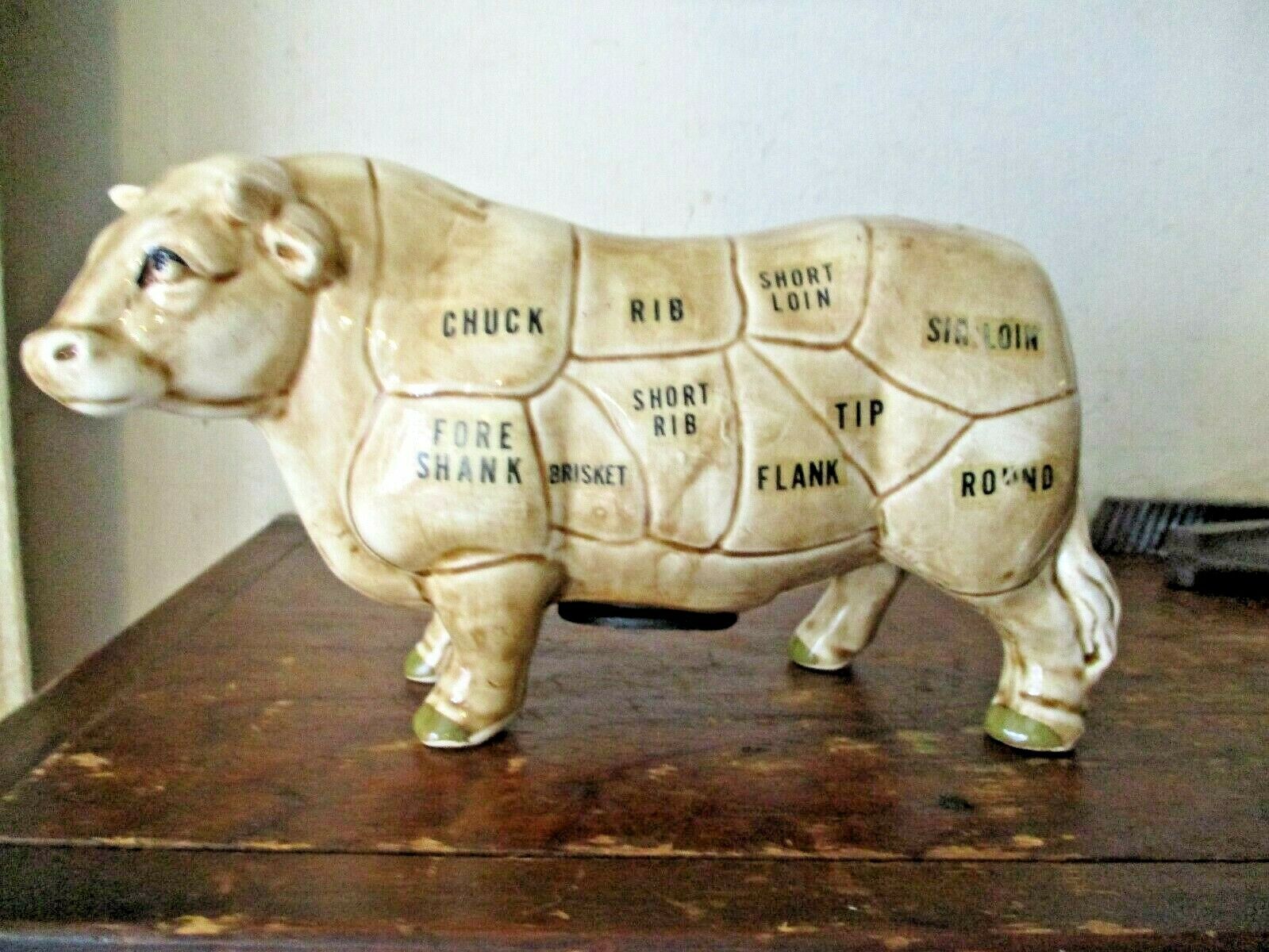 Vintage Ceramic Steer With Butcher Cuts Coin Bank