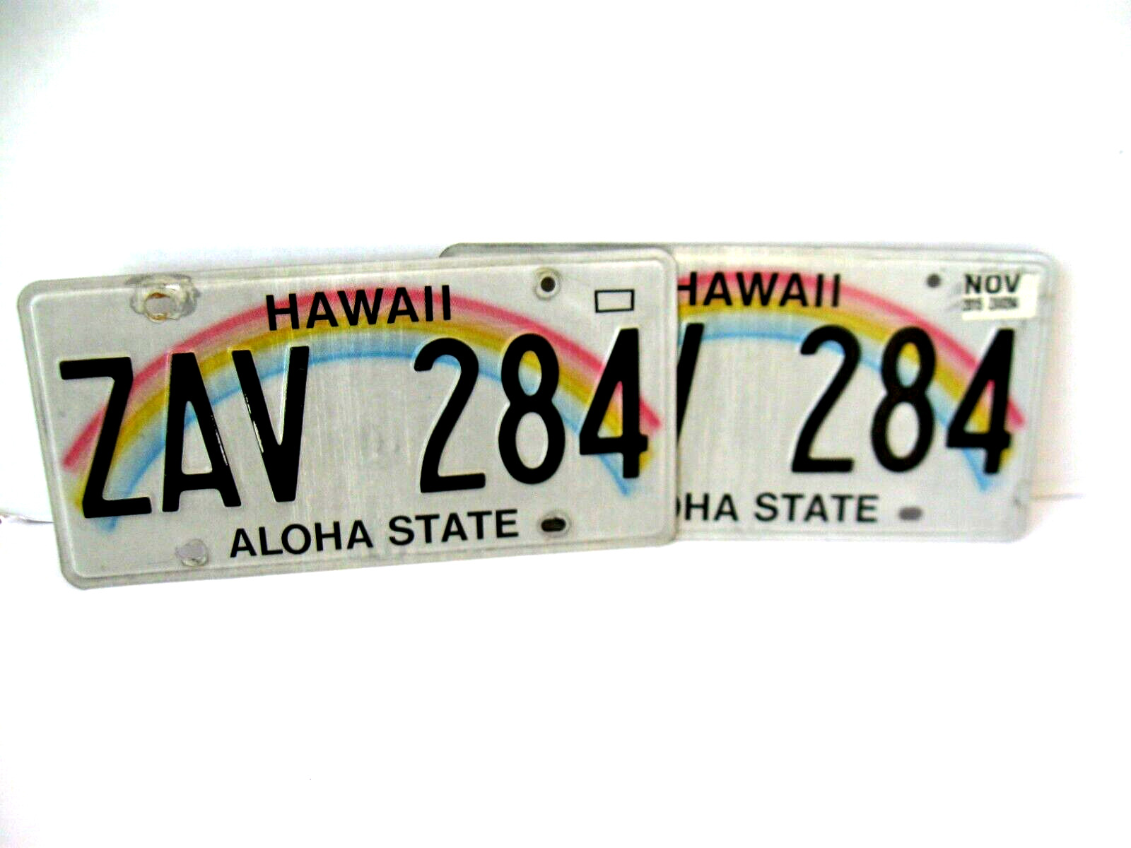 Hawaii License Plate Front Back Pair Rainbow Aloha State Nov 2015 Collectible
