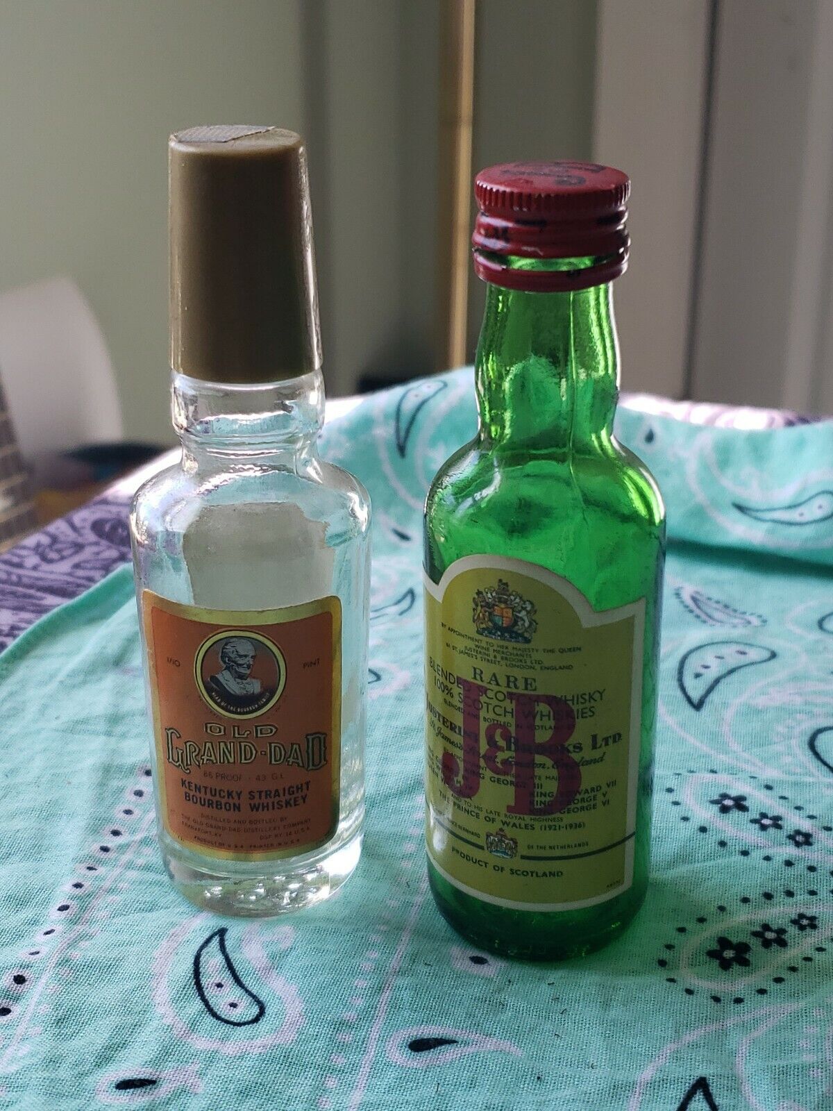 Vintage Old Grand-dad And J & B Whiskey Mini Bottles