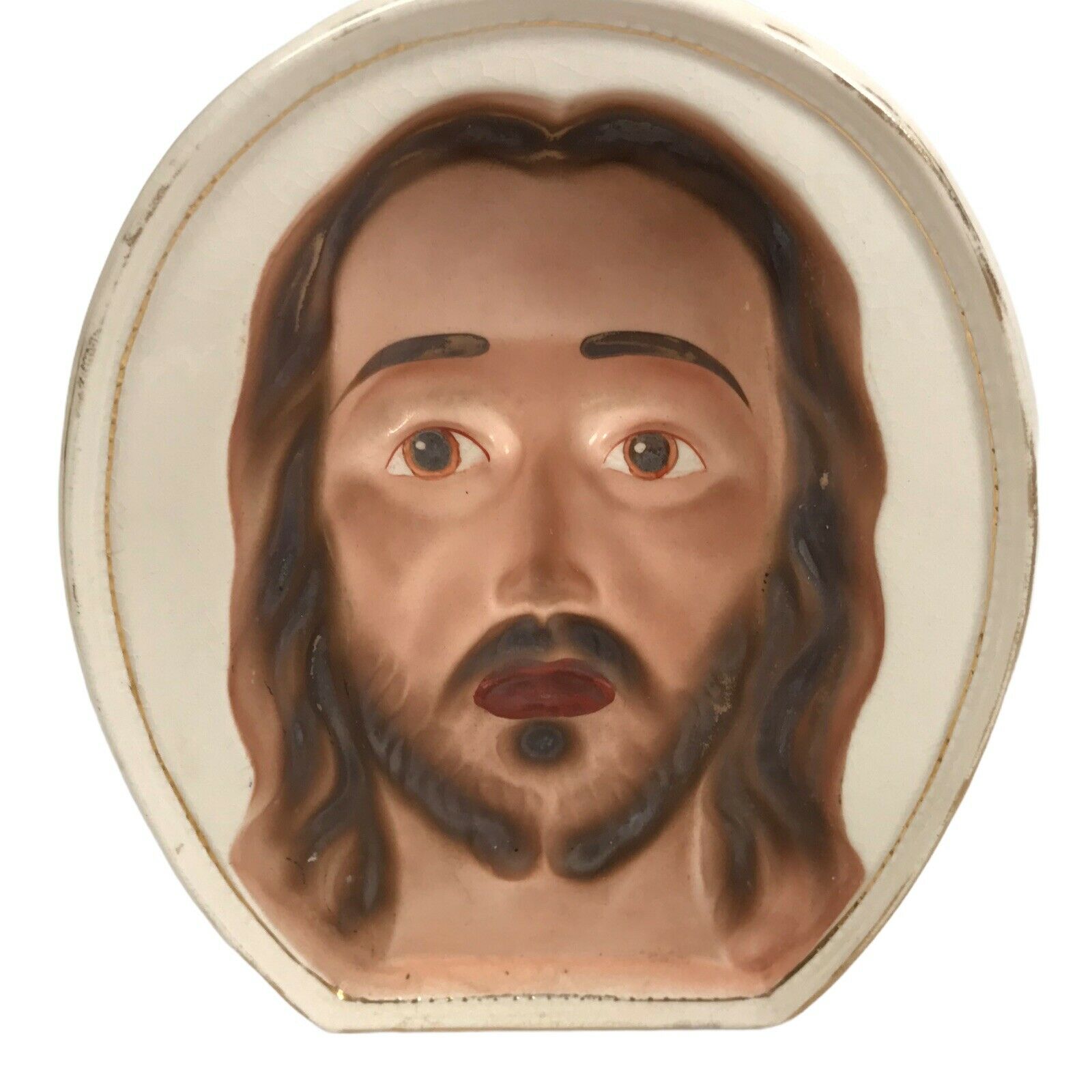 Vintage Jesus Head Of Christ Ceramic Plaque Wall Hanging Religious Christian