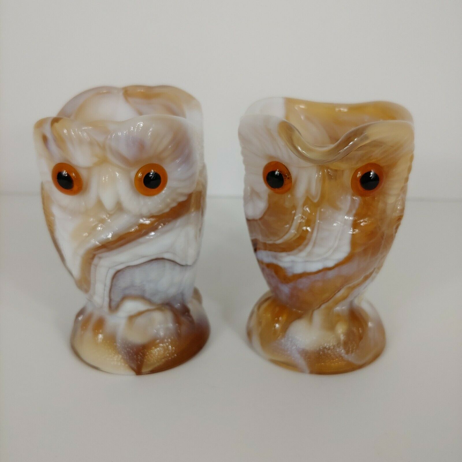 Imperial Carmel Slag Glass Owl Creamer And Sugar "end Of Day"