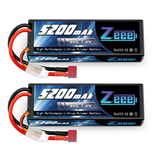 2pcs Zeee 5200mah 80c 7.4v Lipo Battery 2s Deans Hardcase For Rc Car Truck Heli