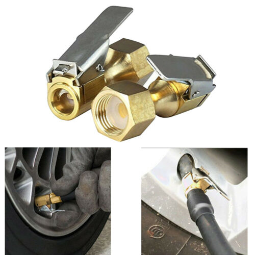 2pcs Tire Inflatable Straight Brass Open Flow Air Chuck Lock-on Clip 1/4" Npt Us