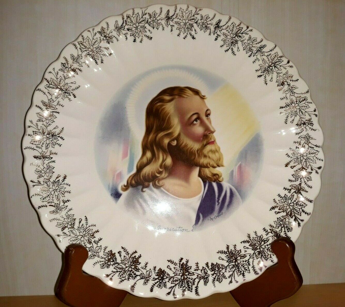 Vintage Religious Jesus Inspiration Christianity Plate Sanders 23k Gold First Ed