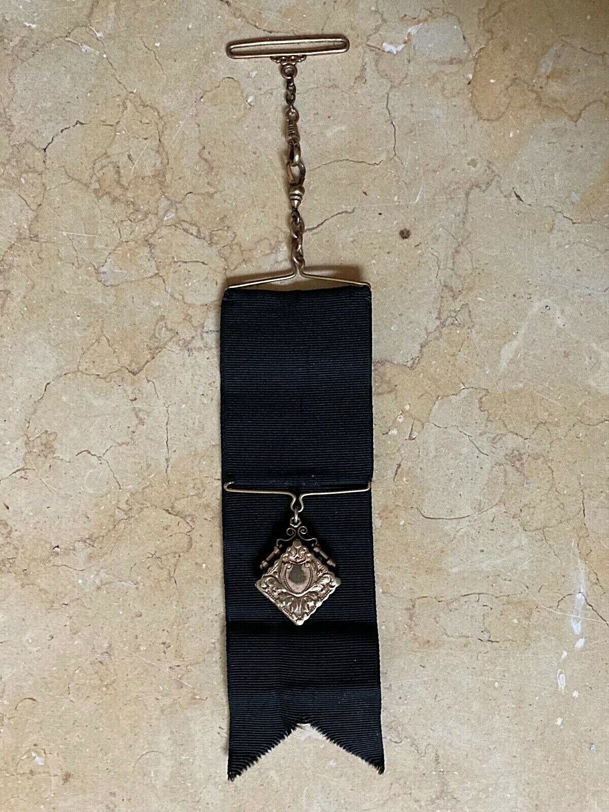 Original - Tintype Locket Ribbon Fob Mourning Jewelry C1910's