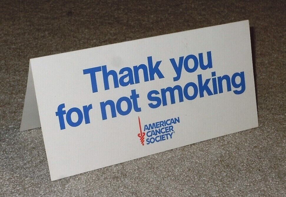 Original Thank You For Not Smoking Tabletop Sign American Cancer Society Logo