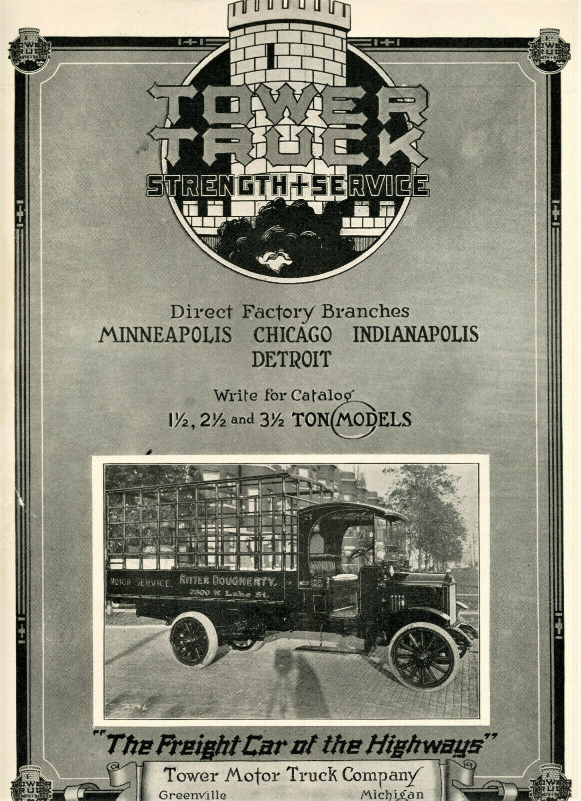 1920 Vintage Original Large Tower Truck Ad.ritter Dougherty Truck. Greenville Mi
