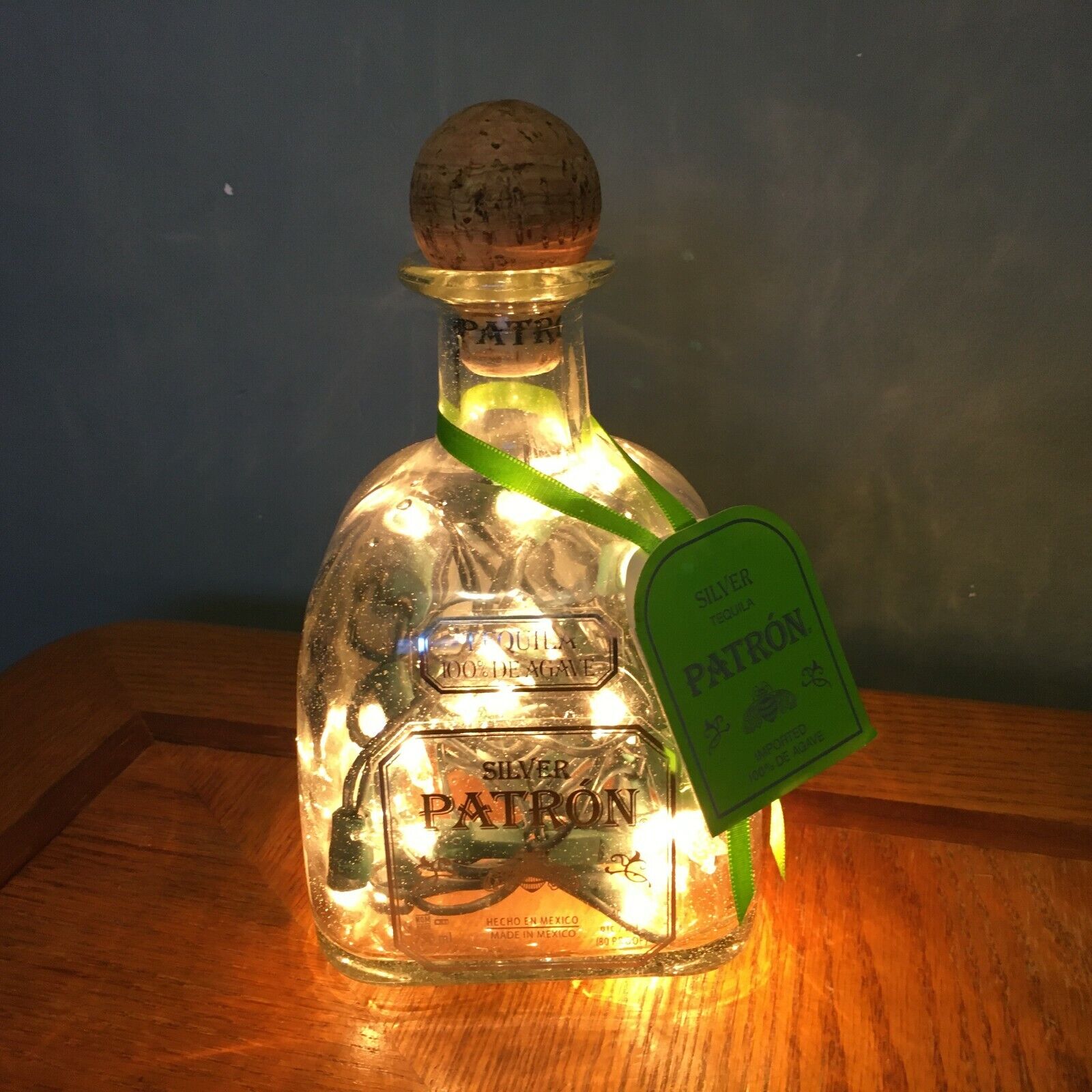 750 Ml Patron Silver Tequila Lighted Bottle With Cork And Tag Numbered