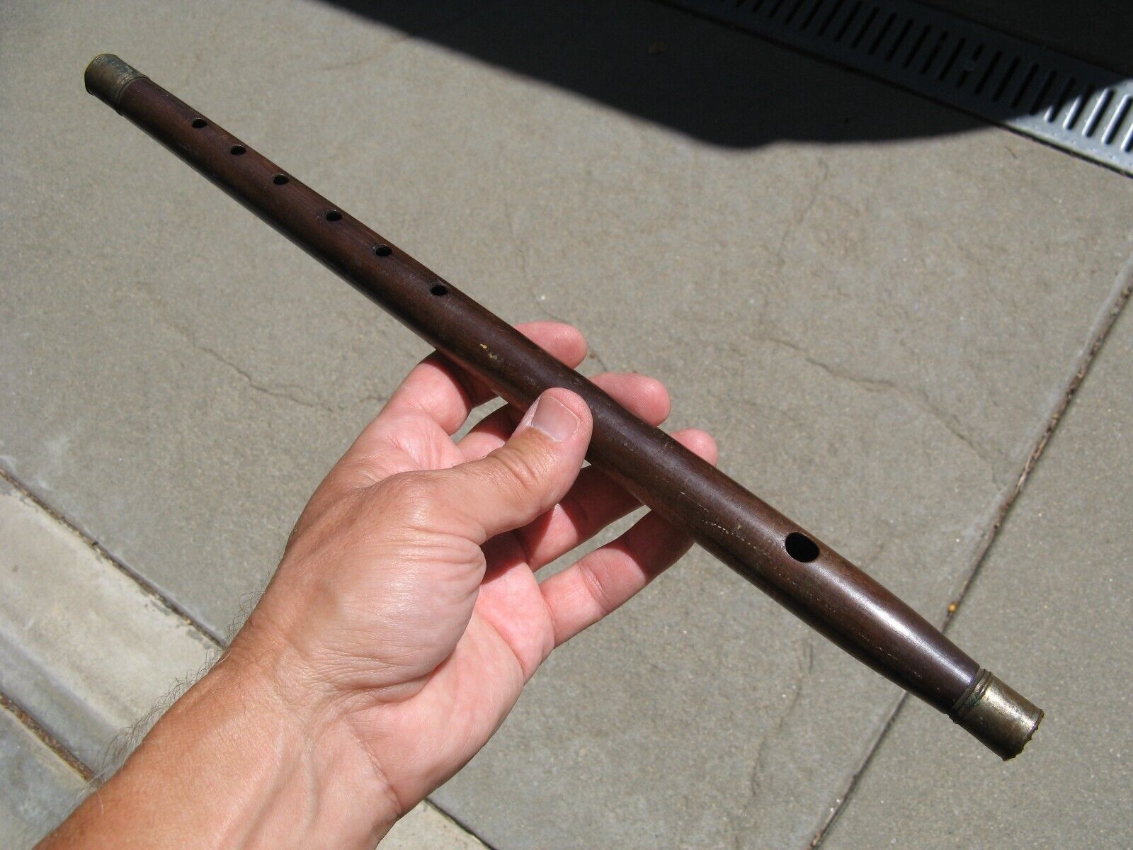 Antique Fife Flute With Metal Caps Dark Brown