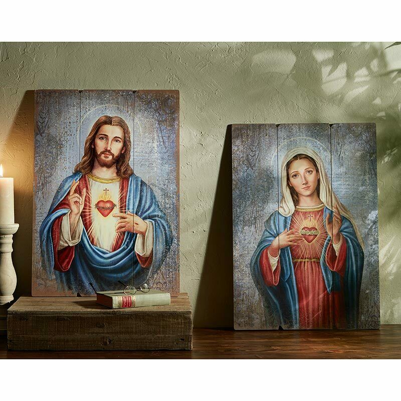 12" X 15" Wood Pallet Sign Set Of The Sacred And Immaculate Hearts