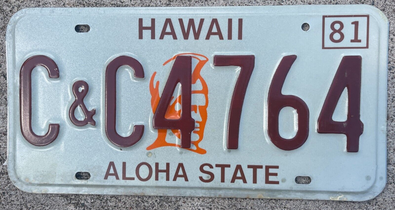 1981 King Kamehameha Hawaii C&c License Plate Mint #4764