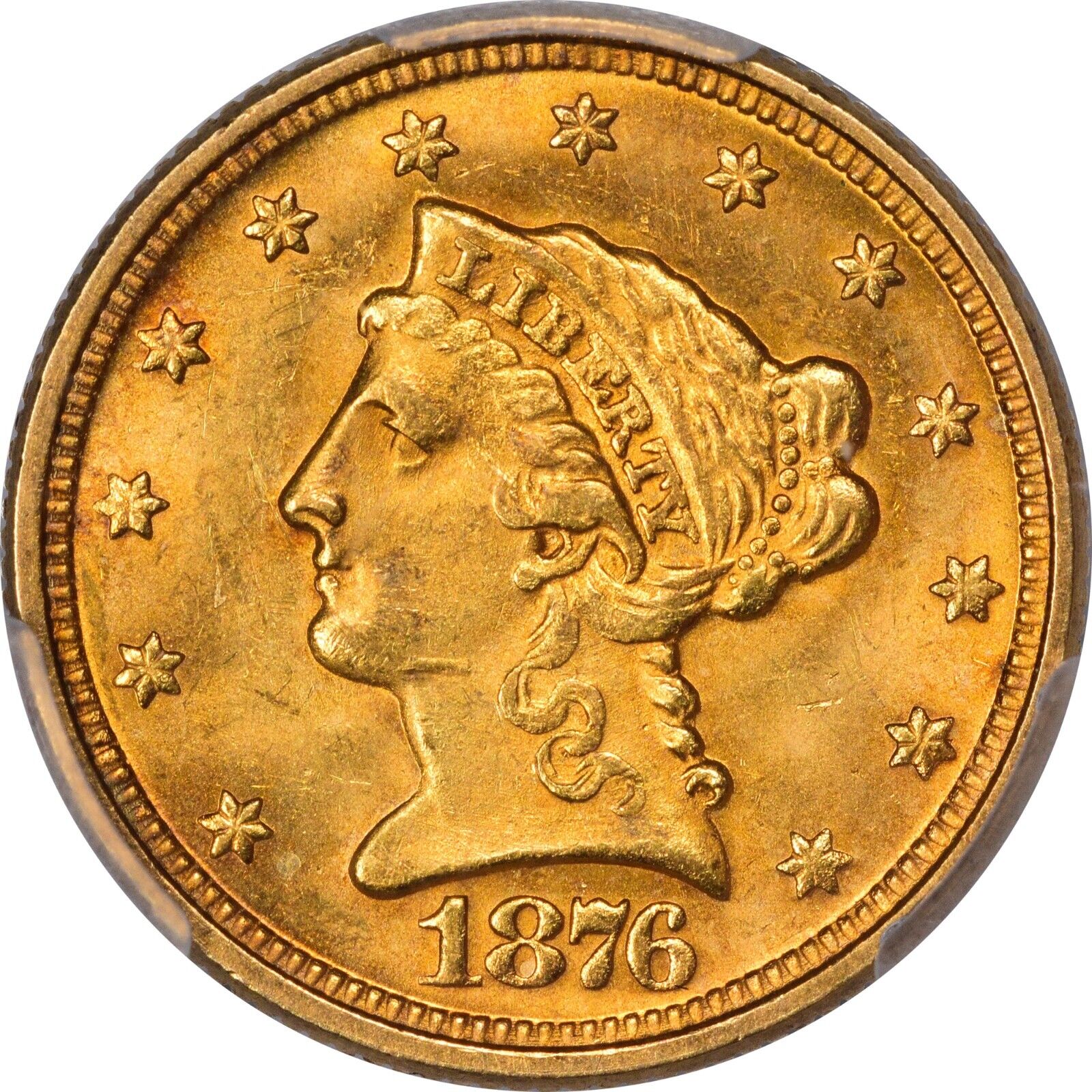 Top Pop 1876 $2.5 Ms64 Pcgs Finest 3/0 Gold Quarter Eagle