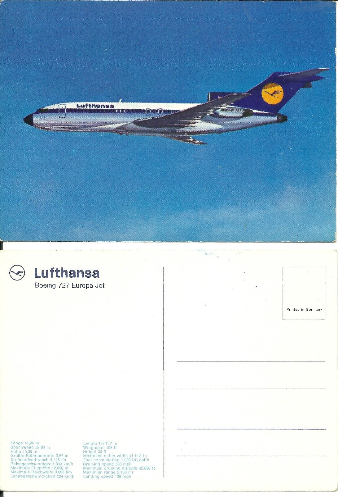 Vintage Airline Issue Postcard Lufthansa  B 727 Europa Jet
