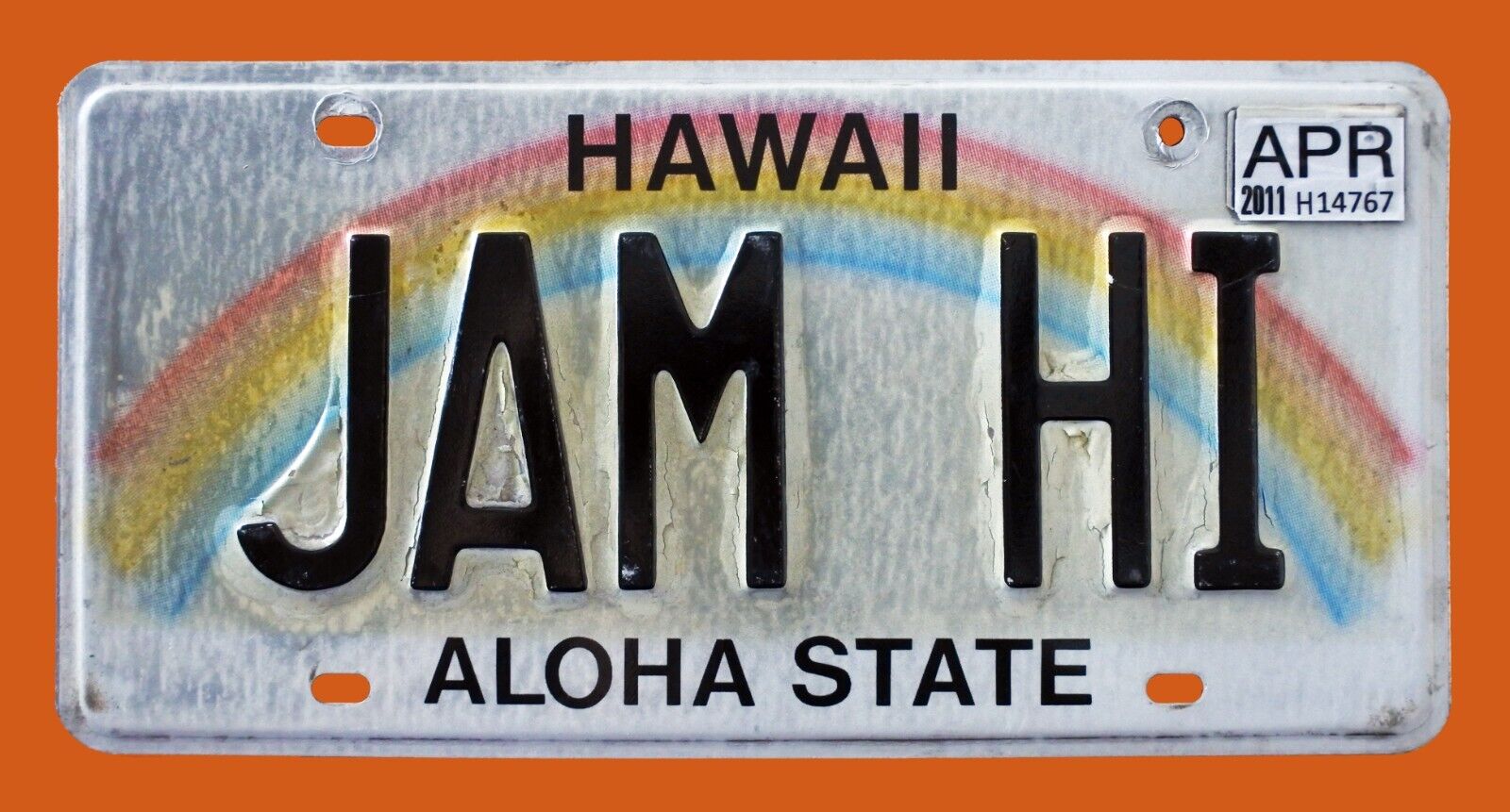 Hawaii Graphic Rainbow Vanity Auto  License  Plate  " Jam Hi " Jammin Music Rapp