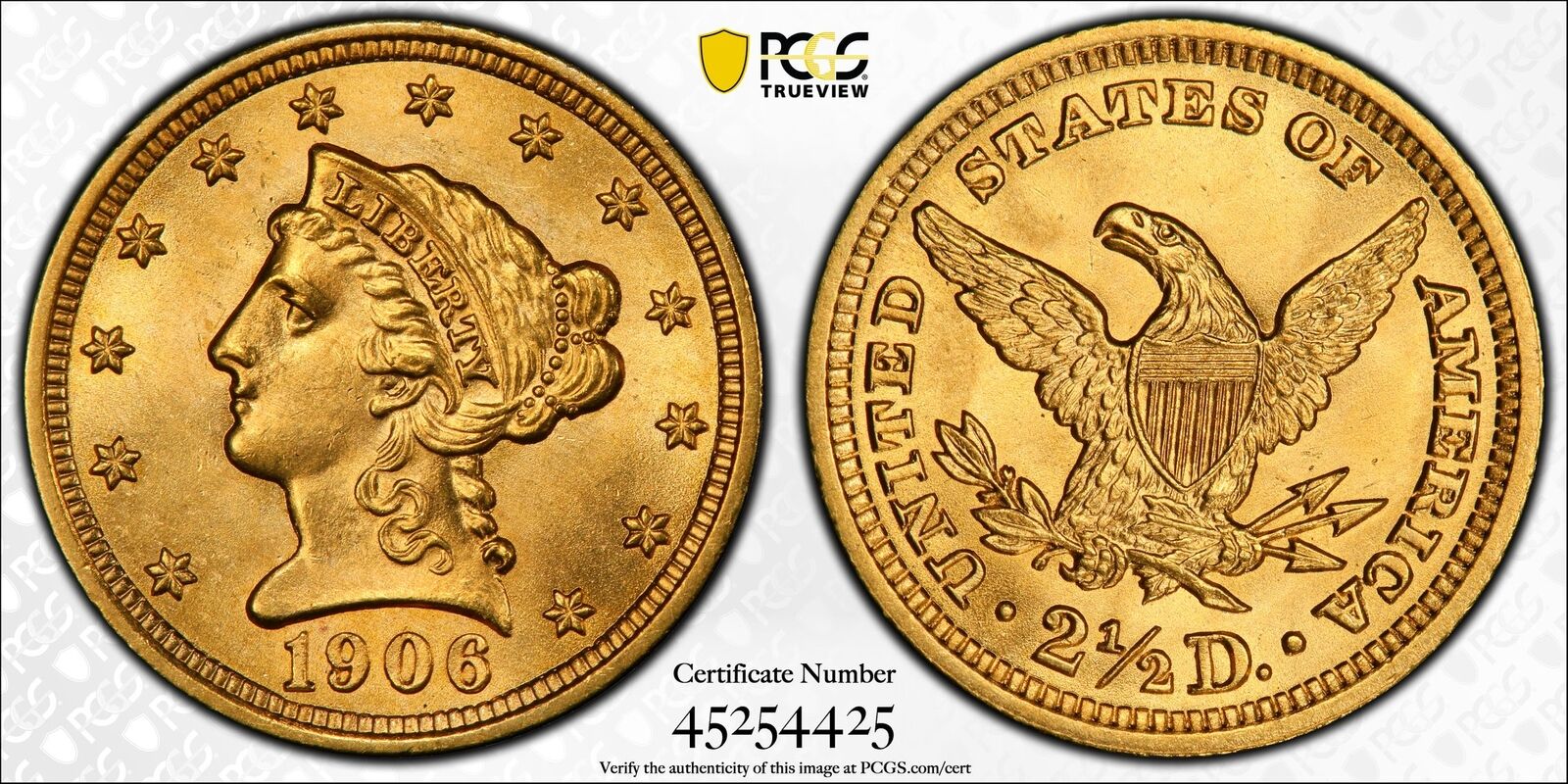 1906 Liberty Head Gold Quarter Eagle $2.50 Pcgs Ms 65