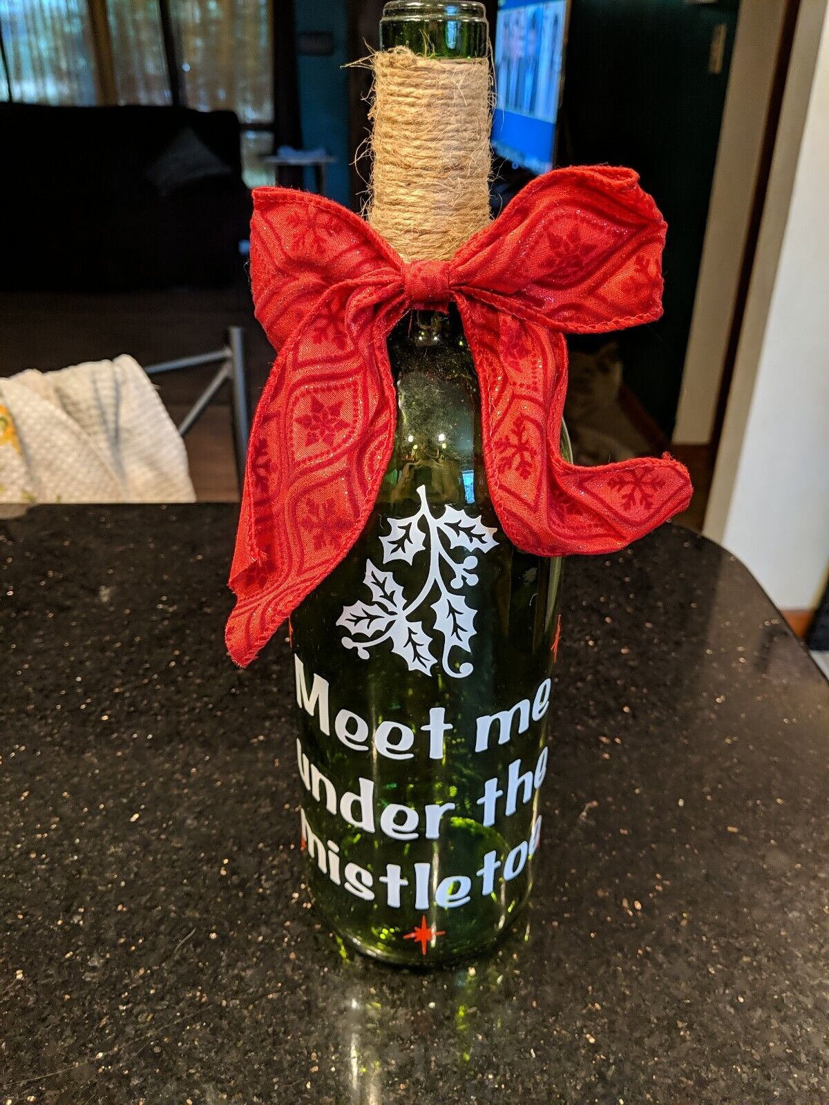 Large Decorative Wine Bottle Christmas Meet Me Under The Mistletoe
